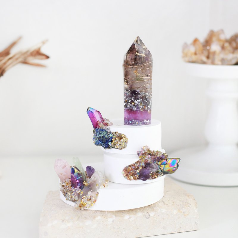 Orgonite  Super Seven Tower with Crystal Stone Resin Set - Items for Display - Crystal Purple