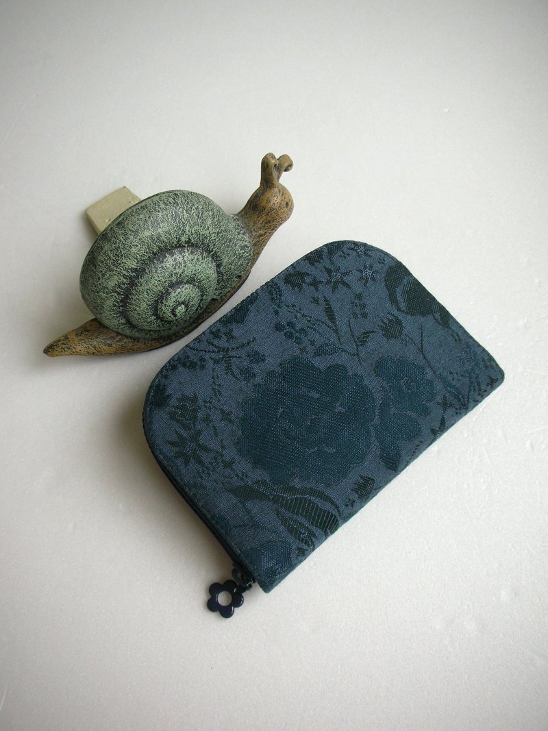 伊藤尚美【野花】緹花布-短夾/皮夾/零錢包/禮物 - 錢包/皮夾/長短夾 - 棉．麻 藍色