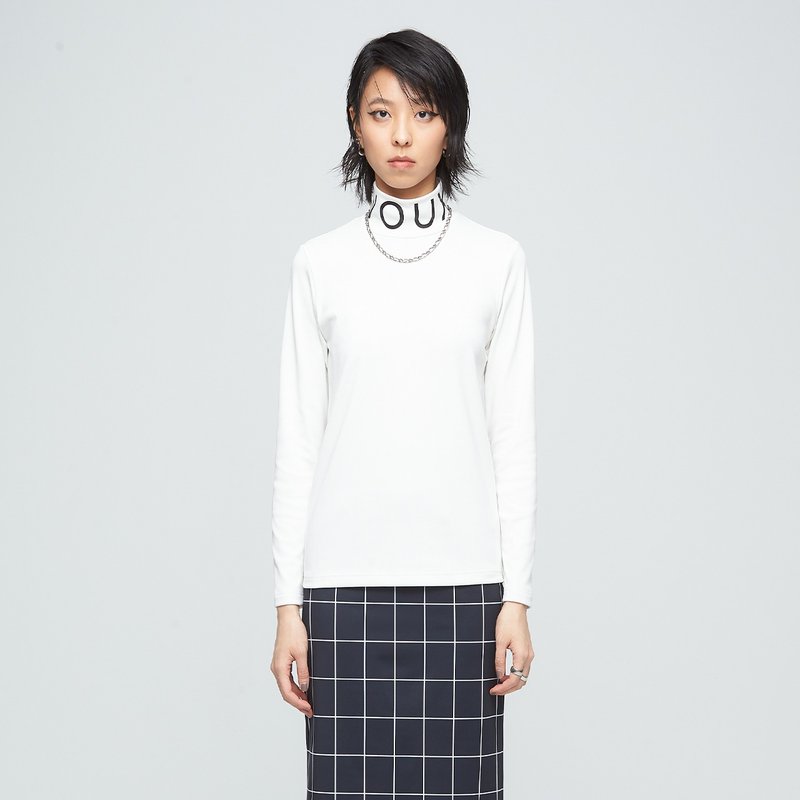 Cozee-抗菌Logo高領上衣(中性)-香檳白 - 女上衣/長袖上衣 - 聚酯纖維 白色