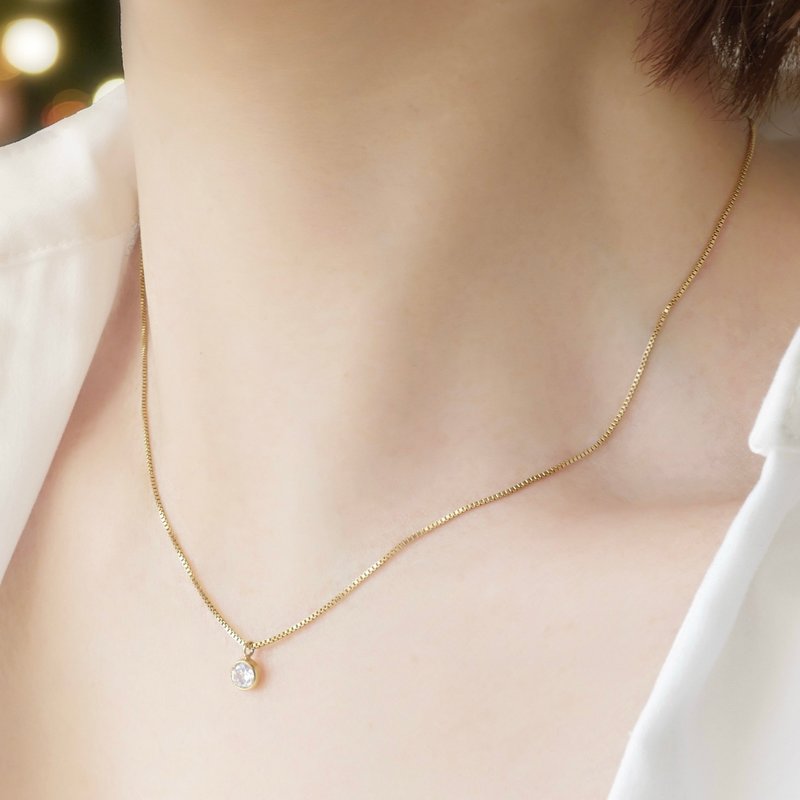 【肌になじむジュエリー】14kgf 一粒ジルコニアボックスチェーンネックレス クリスマスギフト 金アレ対応　重ね付けにも - 項鍊 - 其他金屬 金色