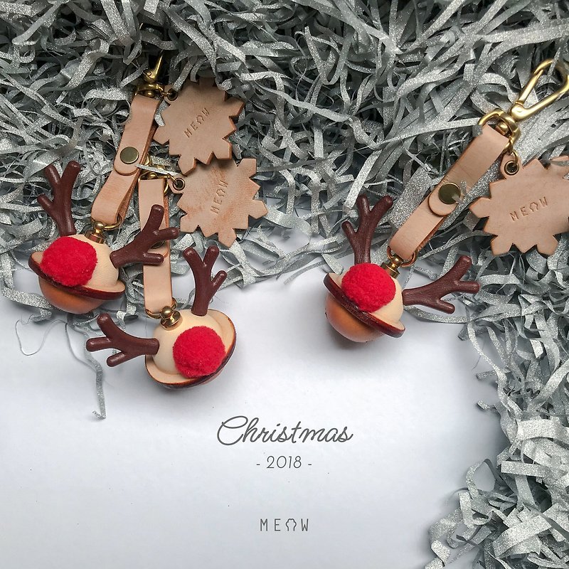 聖誕麋鹿皮鈴鐺包包掛飾鑰匙扣 - 吊飾 - 真皮 卡其色