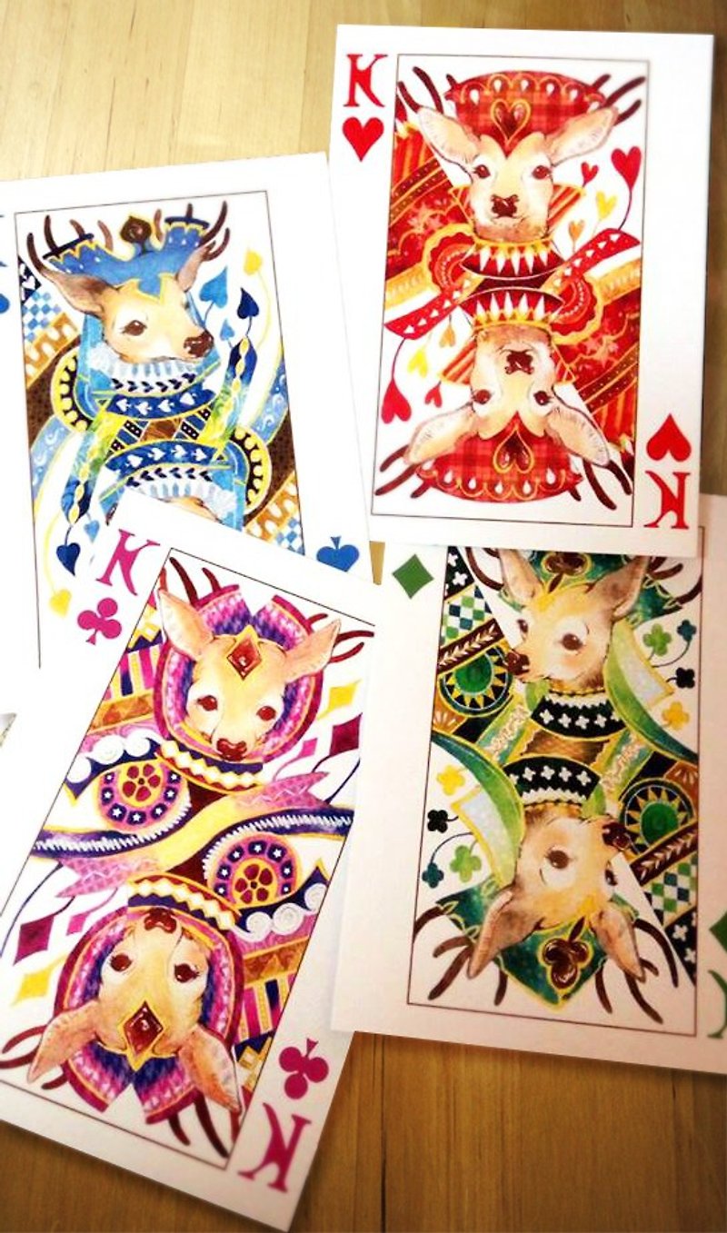 撲克牌鹿系列明信片 Poker Deer Postcard Set - 心意卡/卡片 - 紙 多色