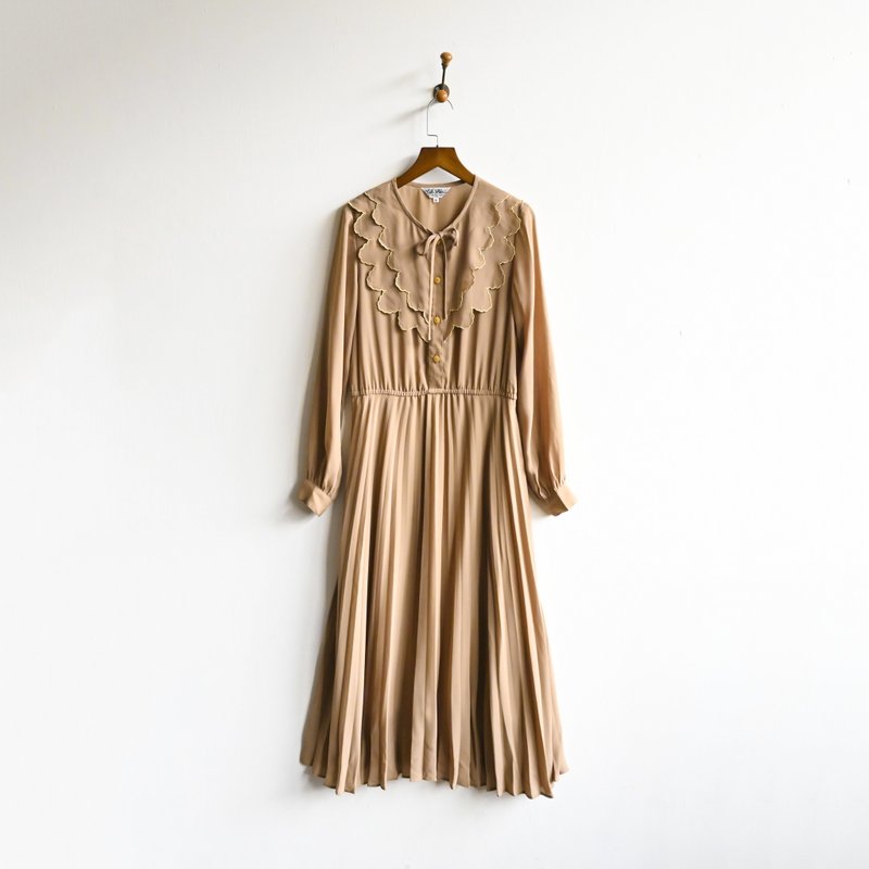 【蛋植物古著】微塵波紋經典輪廓古著洋裝 - 連身裙 - 其他人造纖維 黃色