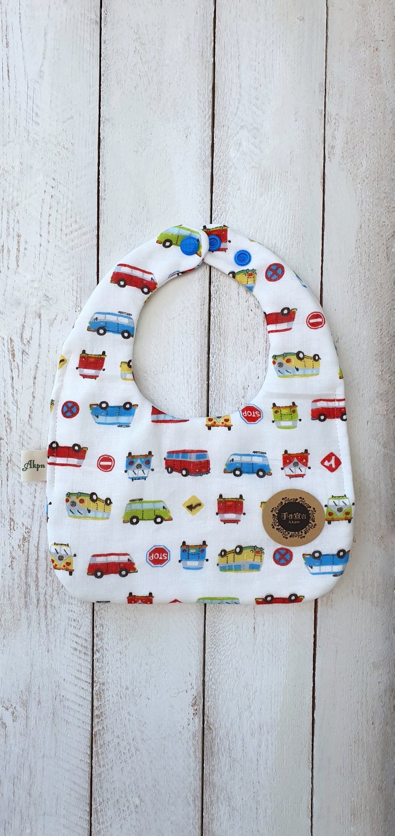 Car car-eight layers of yarn 100% cotton double-sided square round bib saliva towel - Bibs - Cotton & Hemp White