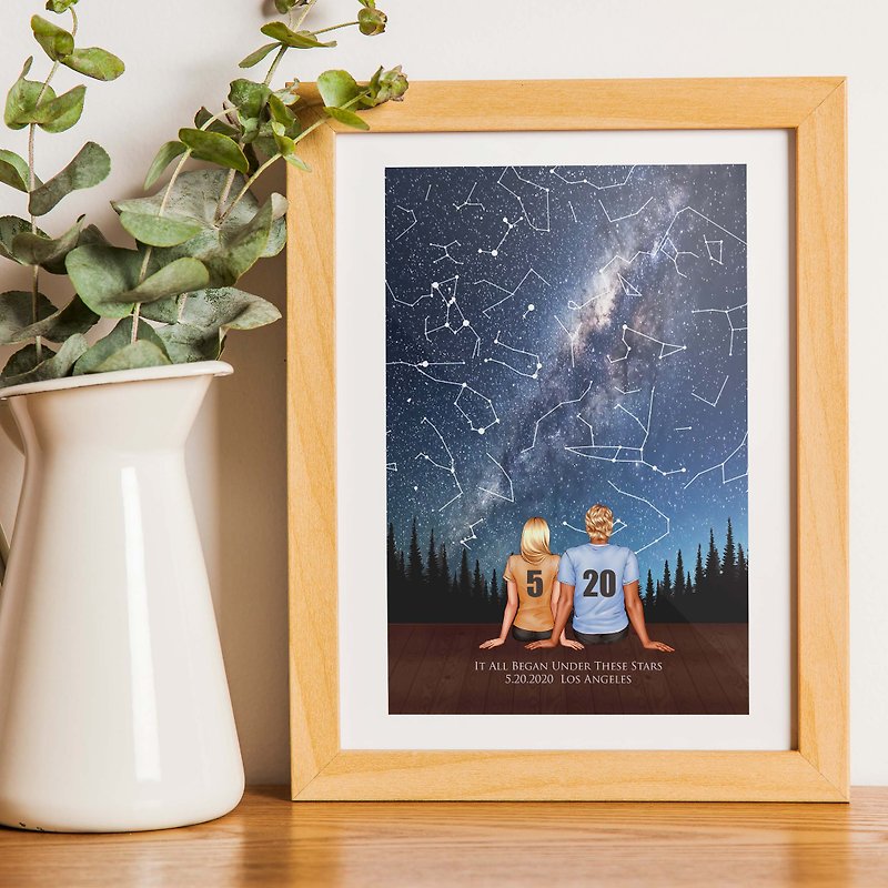 Customized Star Map By Date Night Sky Chart, Wedding Anniversary Birthday Gift - Picture Frames - Wood Blue