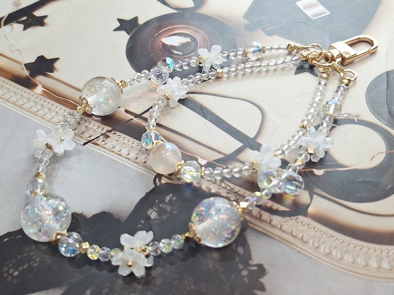 透白色系夜光版奧地利水晶手機鏈 - 手鍊/手環 - 半寶石 