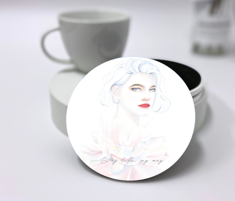 Fashion Portrait Illustration Ceramic Coaster - My life is in my control - Coasters - Porcelain 