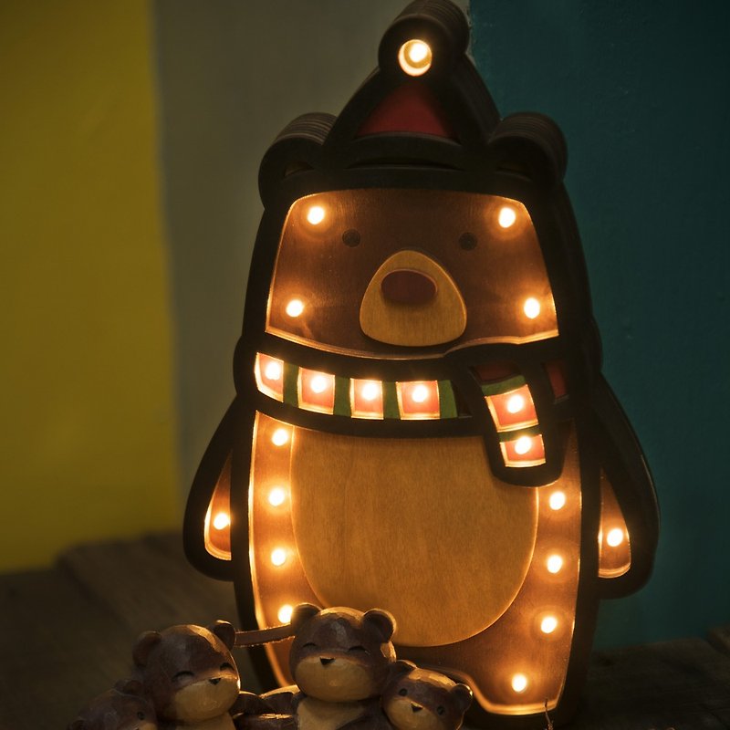 手工製造 熊仔立體木燈 座枱燈 小夜燈 聖誕禮物 生日禮物 兒童燈 - 燈具/燈飾 - 木頭 