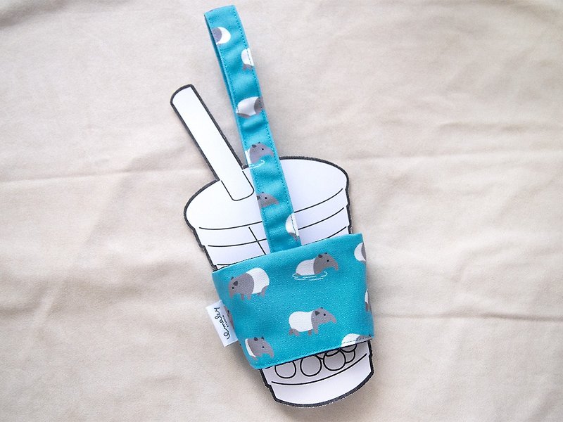 Tapir drink bag / Reusable drink holder / 飲料提袋 - Exclusive fabric - Beverage Holders & Bags - Eco-Friendly Materials Blue