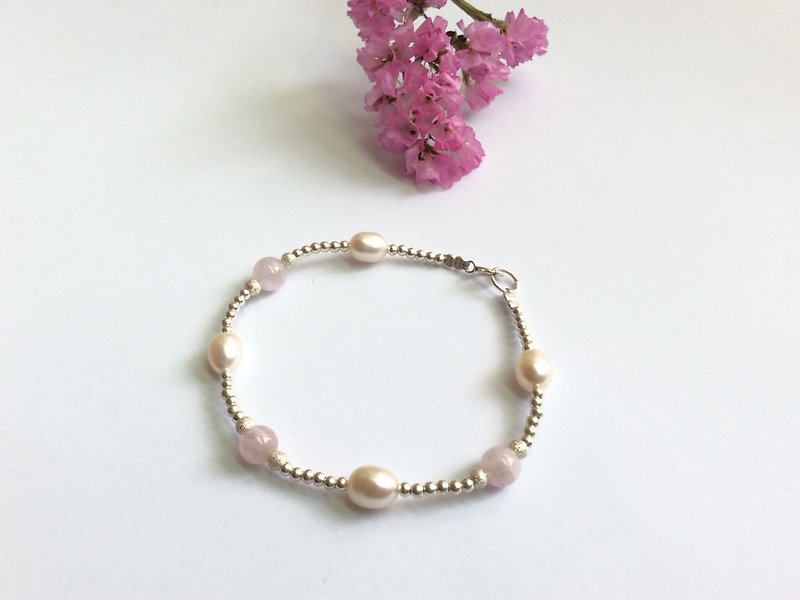 Ops Morganite Pearl bracelet-摩根石/珍珠/925純銀/夢幻/手鍊 - 手鍊/手環 - 寶石 粉紅色