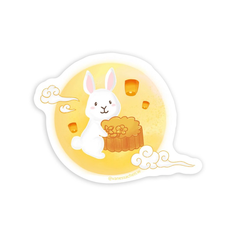 Mid-Autumn Bunny Sticker, Mid Autumn Festival Sticker, Cute Rabbit Lantern Stick - Stickers - Paper 