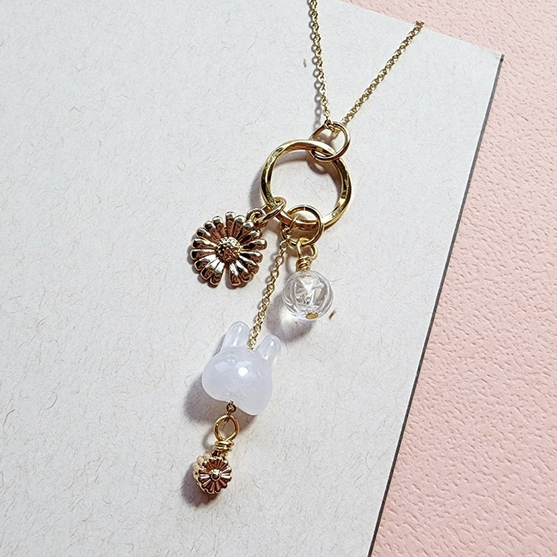 Qixiang Wind Chimes – Liang Xia Note Series Jadeite White Rabbit Necklace - สร้อยคอ - หยก ขาว