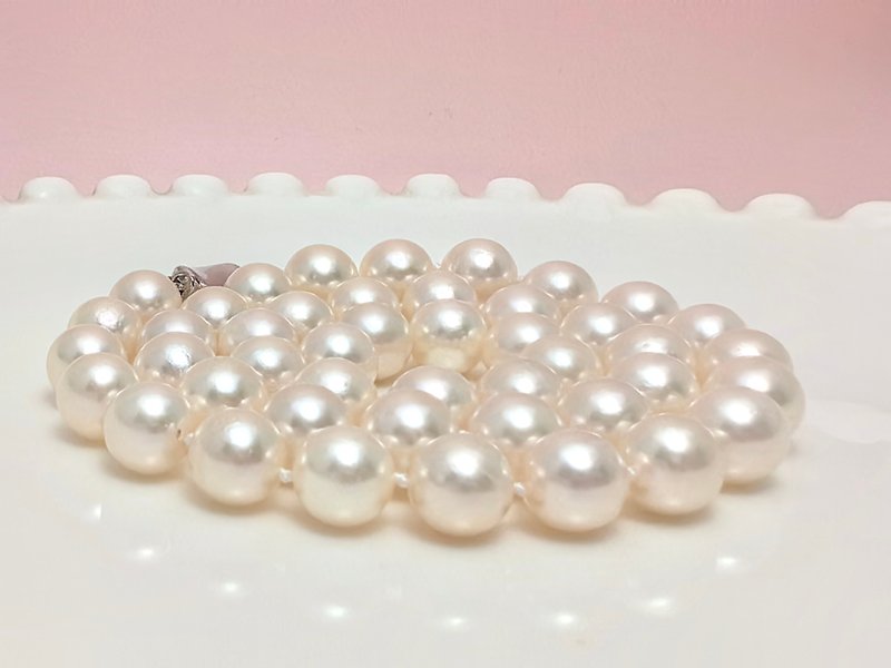 串鏈 天然海水珍珠 akoya 大顆粒 皇後金 炫彩 項鏈 - 項鍊 - 珍珠 白色