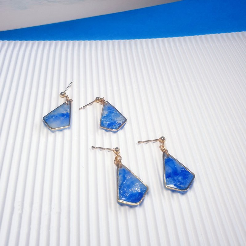 Blue Ocean | Gold Frame Corner Drop Style | Earrings/Earrings - Earrings & Clip-ons - Pottery 