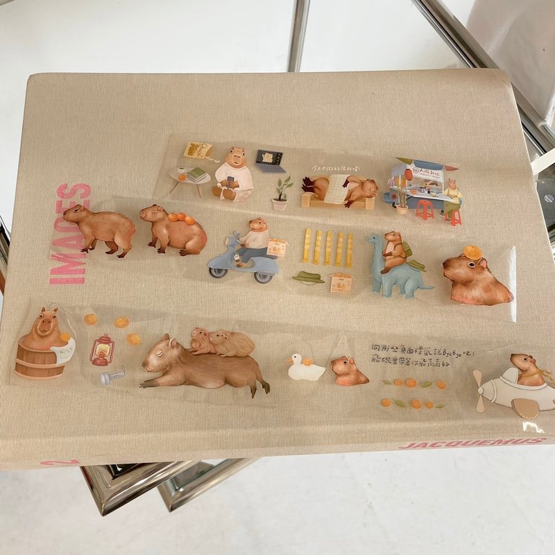 PET tape 5cm What are capybaras doing? - Washi Tape - Plastic White