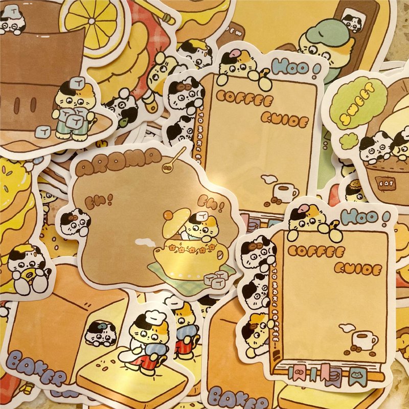 【塩ソーダ】猫のコーヒーパン 変形付箋 可愛いカートゥーン手帳コラージュ - ステッカー・シール - 紙 多色
