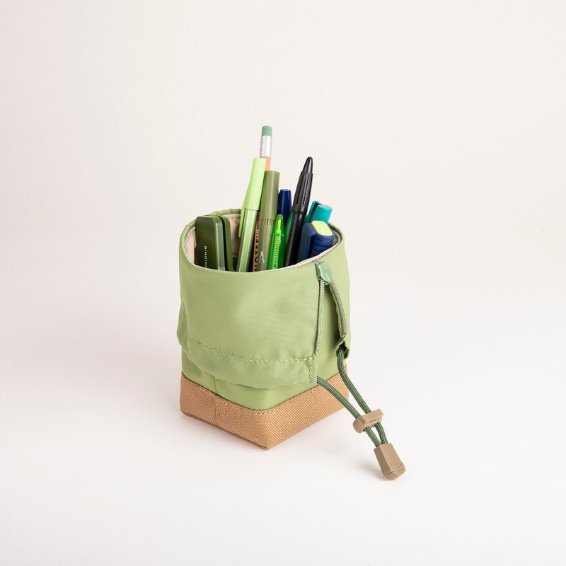 Bucket+ Large-capacity multi-compartment drawstring storage bag drawstring pencil case - avocado green - Pencil Cases - Nylon 