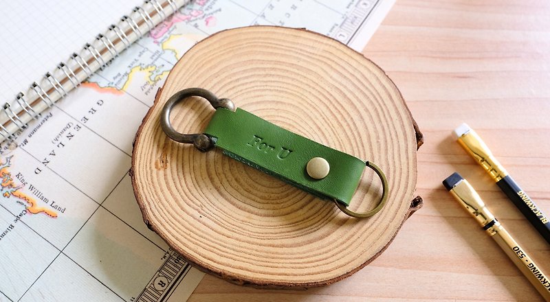 Italian Leather Keyring Matcha Green Father's Day Valentine's Day Free Lettering Packaging - Keychains - Genuine Leather Green