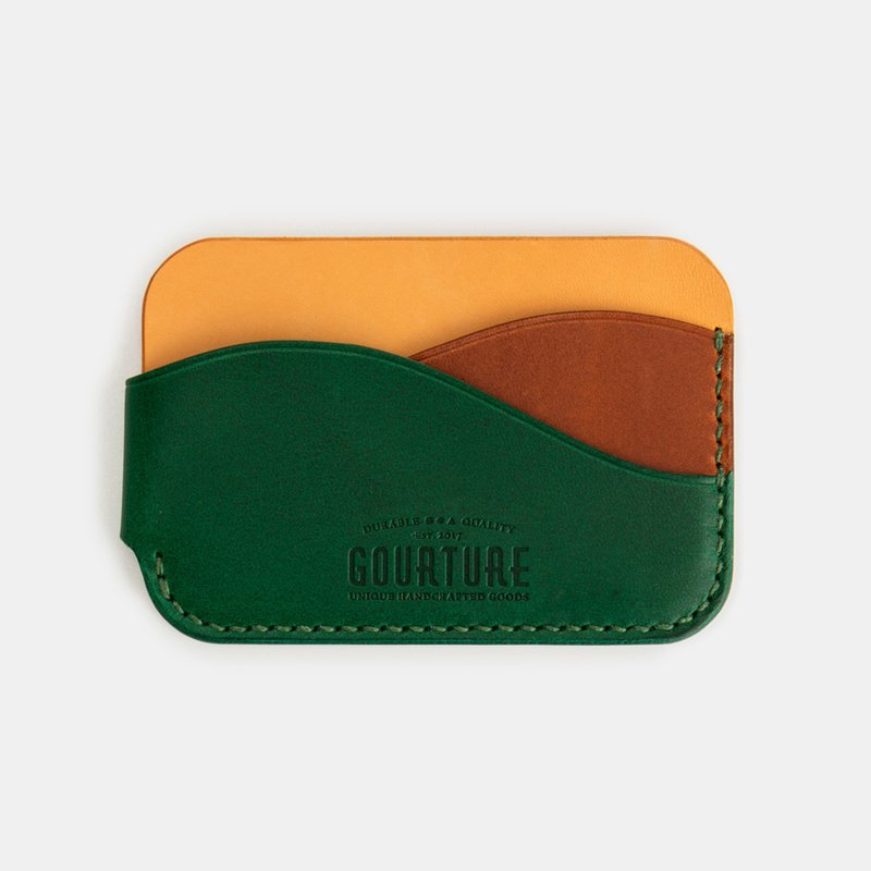 GOURTURE - Mountain-shaped card holder/horizontal card holder [pine green x amber Brown] - ID & Badge Holders - Genuine Leather Green