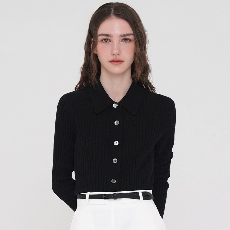 Korea sisterhood, Wool Knit Collar - Black - 女上衣/長袖上衣 - 羊毛 黑色