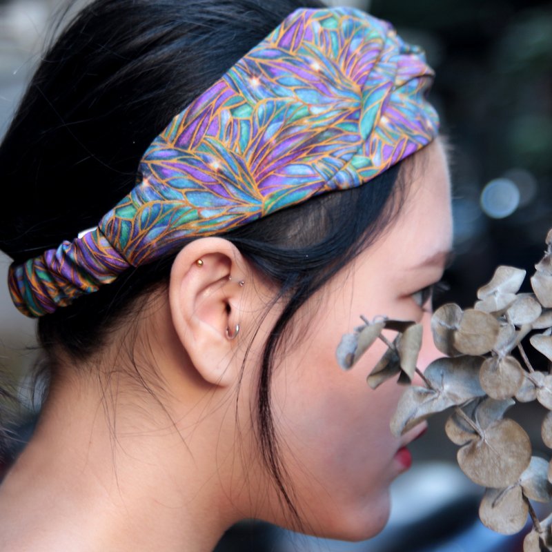 Crystal Column / blue and purple hand-cross elastic headband - เครื่องประดับผม - ผ้าฝ้าย/ผ้าลินิน สีม่วง