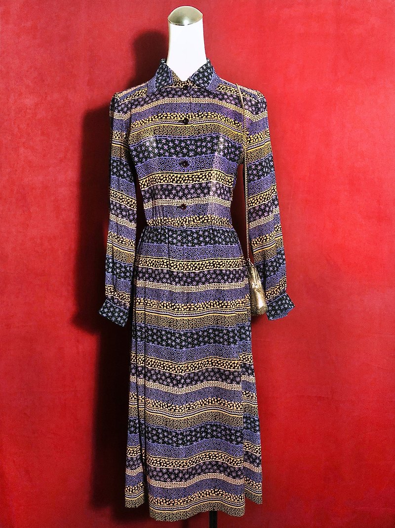 Thin wool totem long-sleeved vintage dress / brought back to VINTAGE abroad - ชุดเดรส - เส้นใยสังเคราะห์ หลากหลายสี