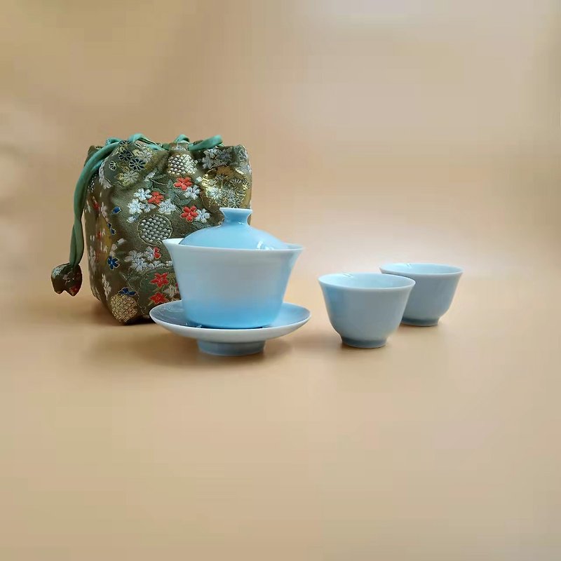 Picking up gold Ruyi cup set gift tea person travel cloth bag - Teapots & Teacups - Porcelain 