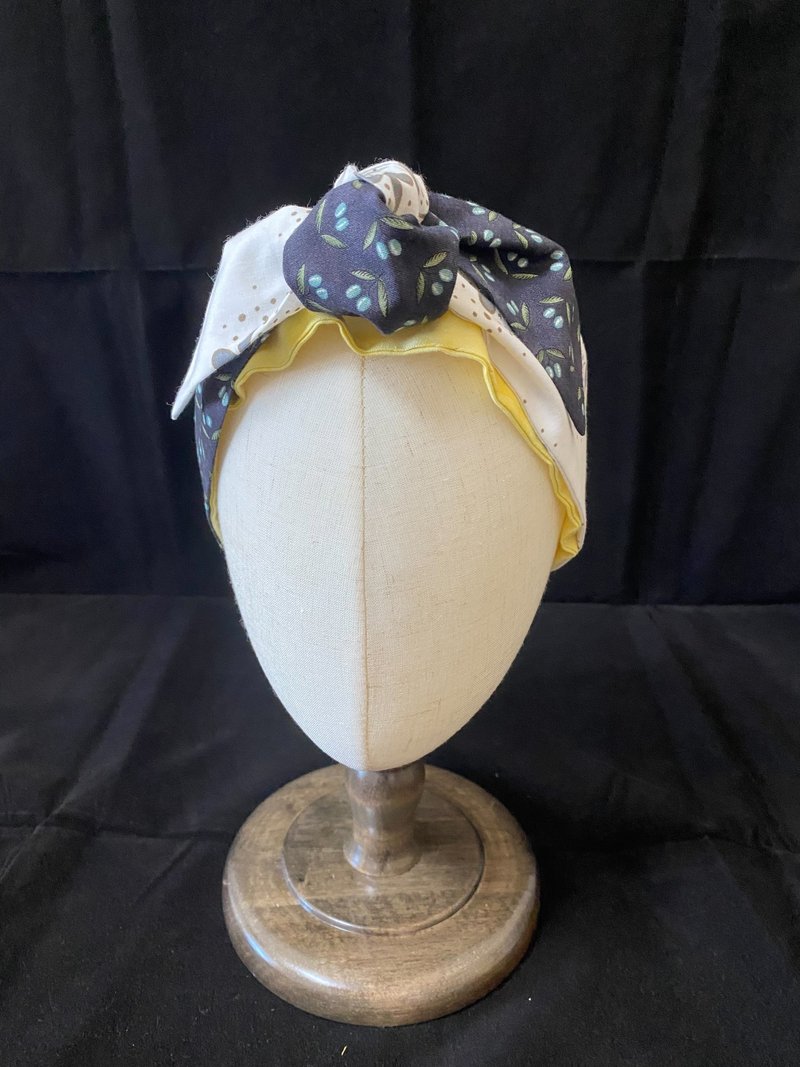 漸變螢光/雙色打結髮帶/日本印花布 - 髮箍/髮帶 - 棉．麻 黃色