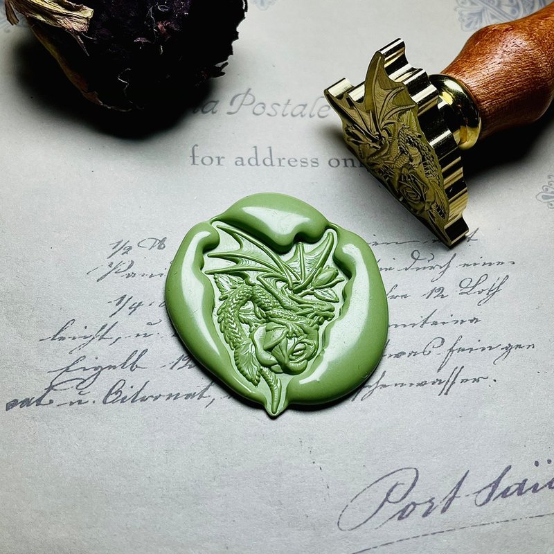 Dragon and rose fire paint stamp embossed 3D three-dimensional retro chapter head hand account envelope stamp - Stamps & Stamp Pads - Copper & Brass 