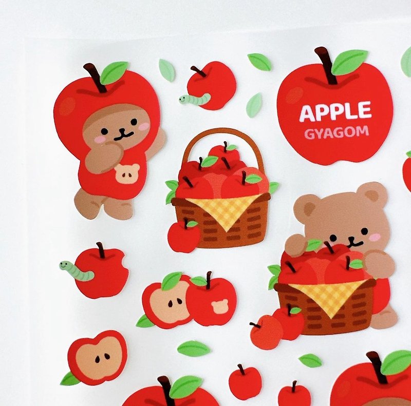 Doodle Bear Apple Sticker - สติกเกอร์ - กระดาษ สีแดง