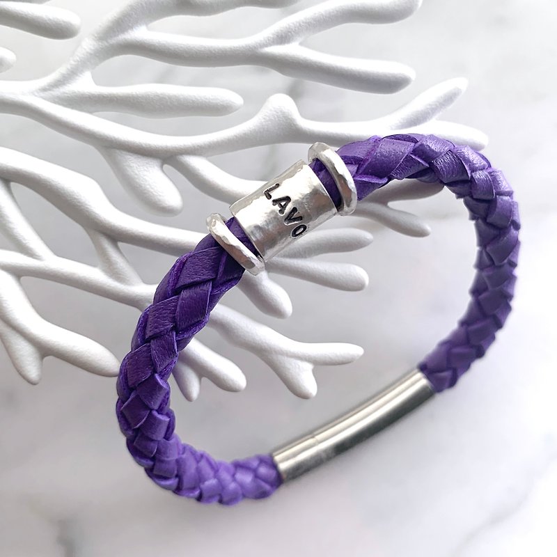 Purple Love Lavender/Sheepskin Six-Strand Handmade Round Knitting/Sterling Silve - สร้อยข้อมือ - เงินแท้ สีม่วง