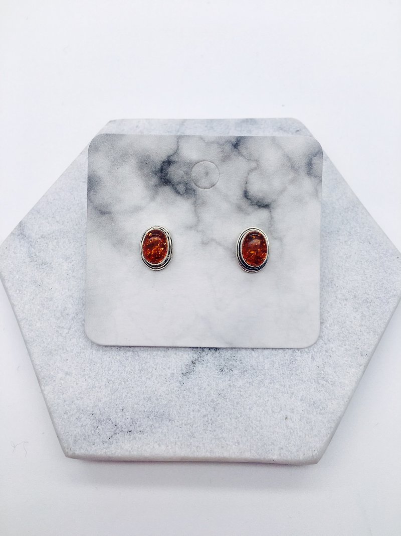 Amber 925 sterling silver simple design earrings handmade mosaic in Nepal - Earrings & Clip-ons - Gemstone Orange