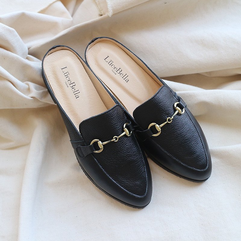 【Gleaner】leather Muller shoes - Black - Sandals - Genuine Leather Black