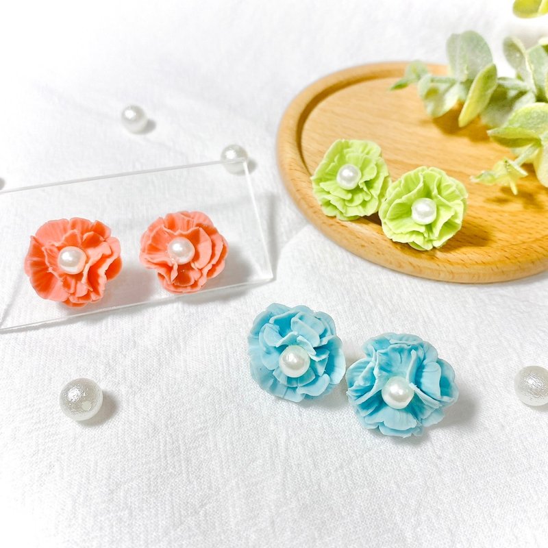 Large Flower Pearl Earrings | Clay Earrings - ต่างหู - ดินเหนียว หลากหลายสี