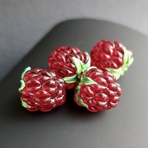 BijouByKatie Raspberry fruit glass beads for making jewelry, 1 pcs Handmade Murano Lampwork
