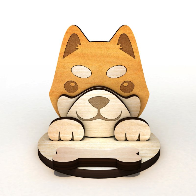 柴犬ハンドメイド木製ケータイ+メモスタンド - スマホスタンド・イヤホンジャック - 木製 オレンジ