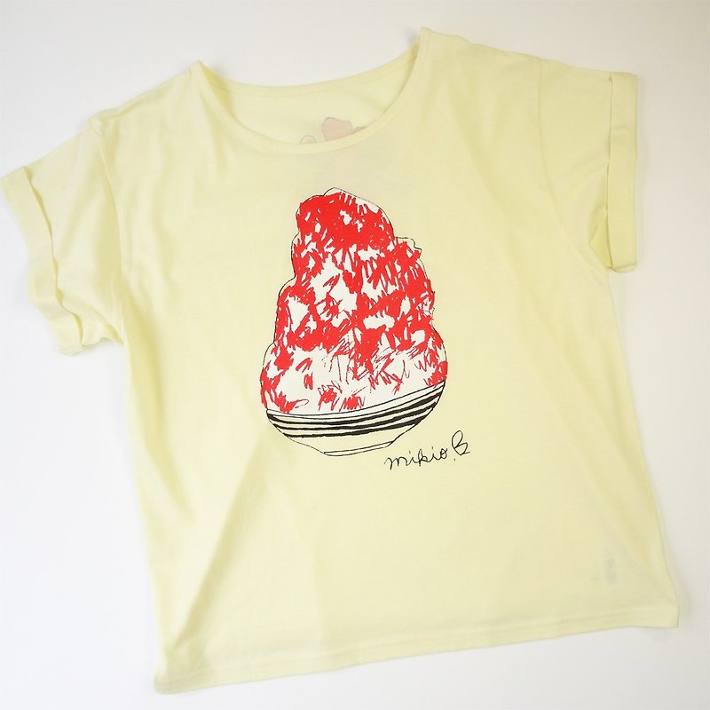 かき氷 刨冰 レディースゆるふわtシャツ Strawberry - Tシャツ - コットン・麻 イエロー