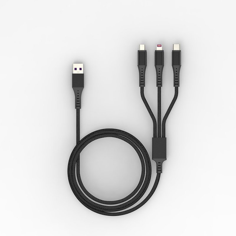 Three-in-one 3A aluminum alloy fast charging cable 1.2M high-strength nylon braided cable (customized LOGO) - ที่ชาร์จ - โลหะ สีดำ