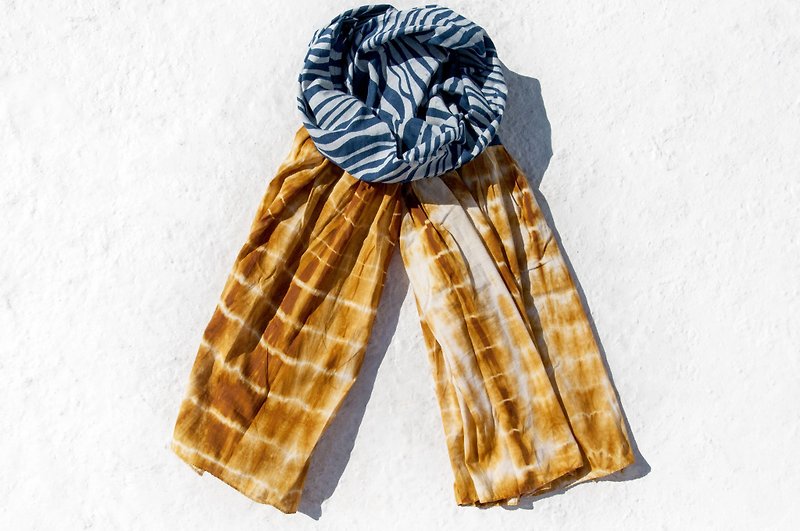 Blue dyed silk scarf/batik tie-dye silk scarf/plant dyed scarf/indigo woodcut silk scarf-Pacific Warm Current - Scarves - Cotton & Hemp Multicolor
