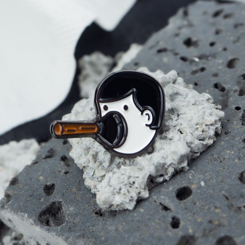 Plunger Face Enamel Pin – Shut Up | 住口徽章 | 搞笑 | 黙ってください - 胸針 - 其他金屬 白色
