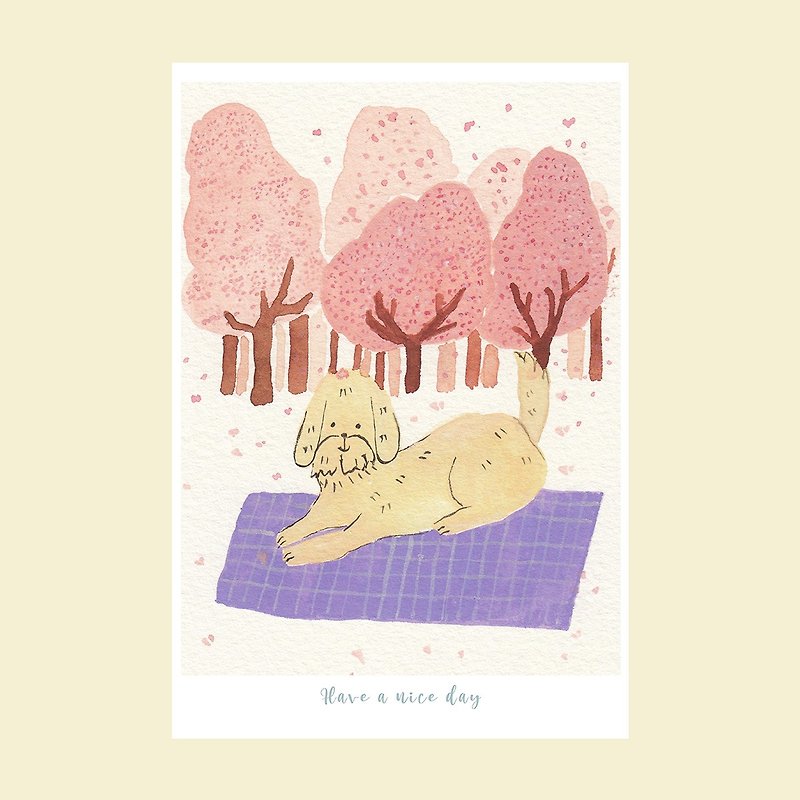 Dog and cherry blossom viewing postcard - Cards & Postcards - Paper 