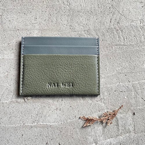 KAKU皮革設計 卡片夾/卡片套 鼠尾草綠/灰 客製化禮物