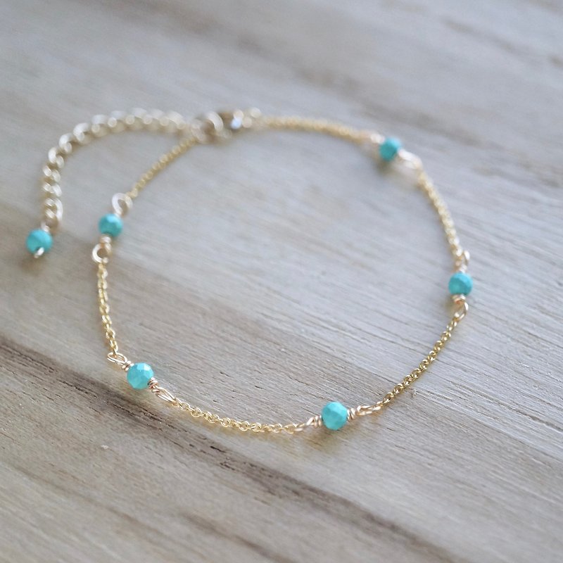 ITS-B113【14KGF・Turquoise】Spacer Gemstone bracelet - สร้อยข้อมือ - โลหะ สีทอง