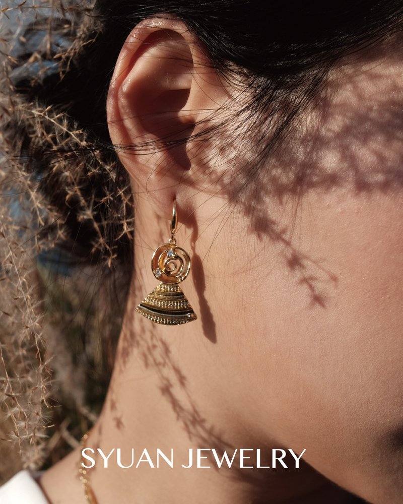 SYUAN JEWELRY|Golden Tree—鍍18K鋯石金樹垂墜式耳環 - 耳環/耳夾/耳骨夾 - 其他金屬 