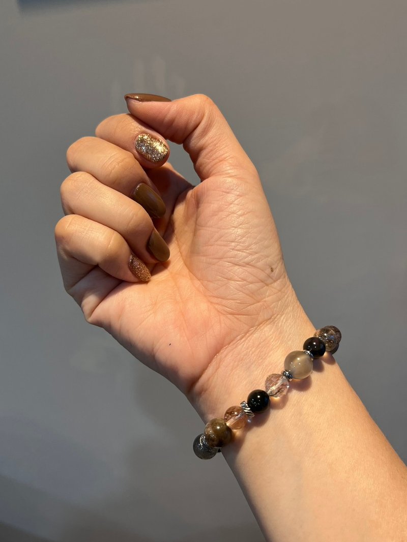 客製化水晶手鍊 黑金超 黑金骨幹太陽石 黑髮晶 拉長石 - 手鍊/手環 - 水晶 