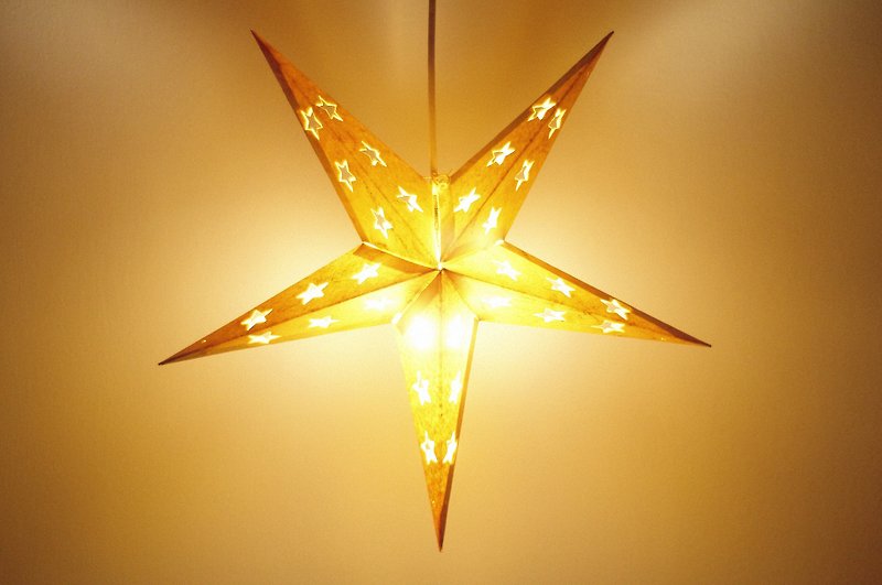 聖誕禮物 限量一件 手工紙星星燈 / 星芒燈 / 星光燈 / 折紙燈 / 夜燈 - 月光下的黃色星星 星空感 星辰 銀河 ( 小 ) - 燈具/燈飾 - 紙 黃色