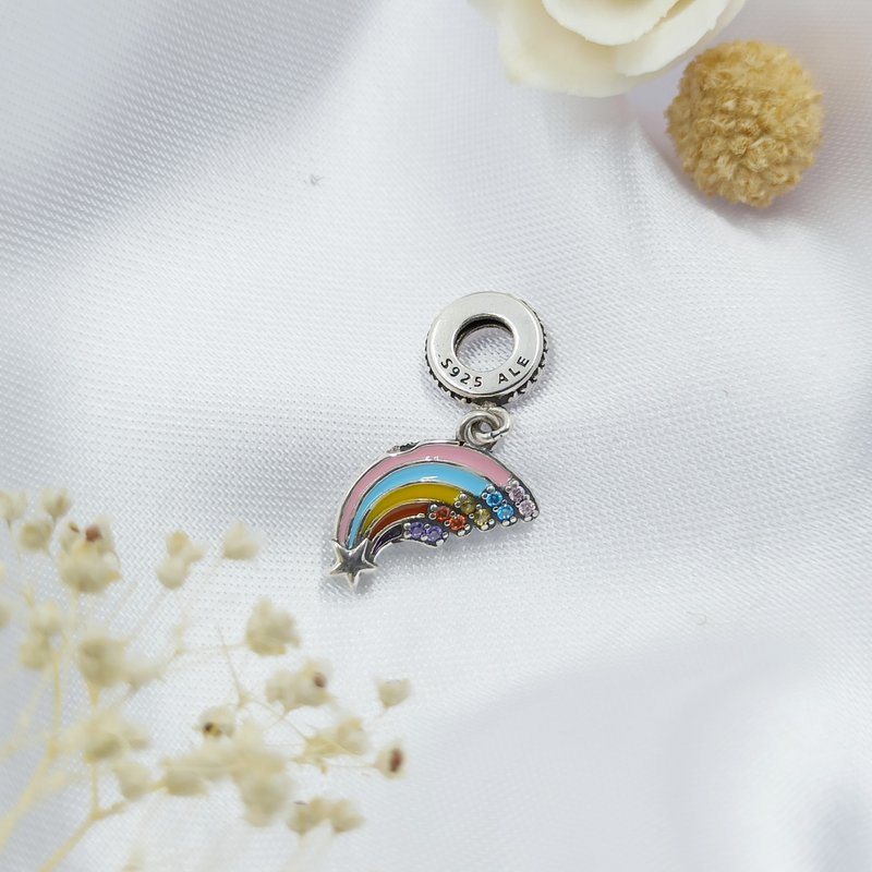 Silver rainbow charm decorated with multicolored crystals, star hoop. - Bracelets - Sterling Silver Multicolor