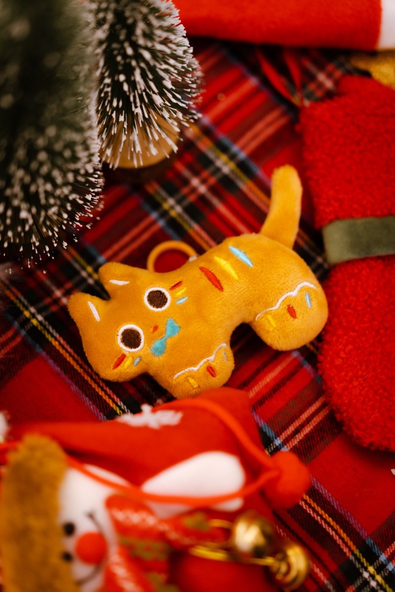 Good Luck Orange Cat Christmas Gingerbread Cat Lucky Guard Plush Pendant - Stuffed Dolls & Figurines - Polyester Orange