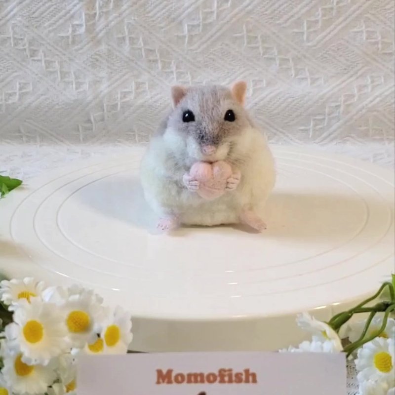 【客製羊毛氈】擬真倉鼠 (三線鼠) - 客製化寵物商品 - 羊毛 白色