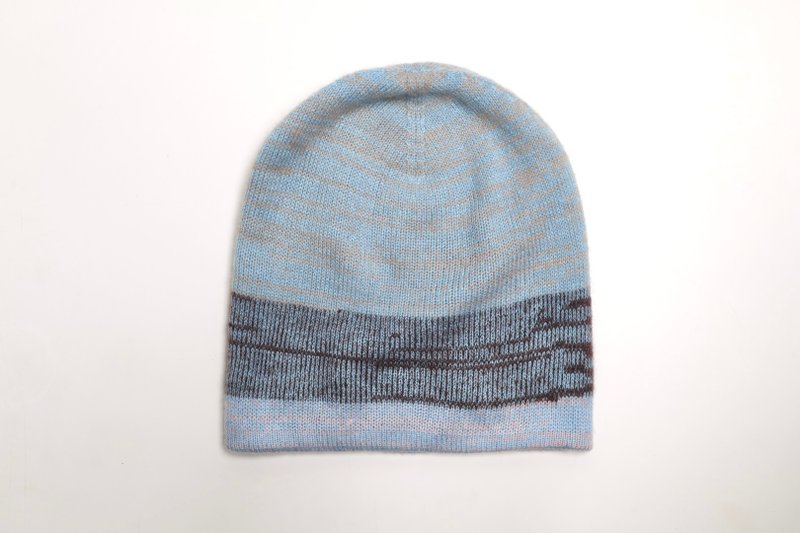Kashmiri / Ultimate Luxury / Powder Blue & Coffee Double-Sided Cashmere 100% Fold-Over Beanie - Exceptionally Warm - หมวก - ขนแกะ สีเทา